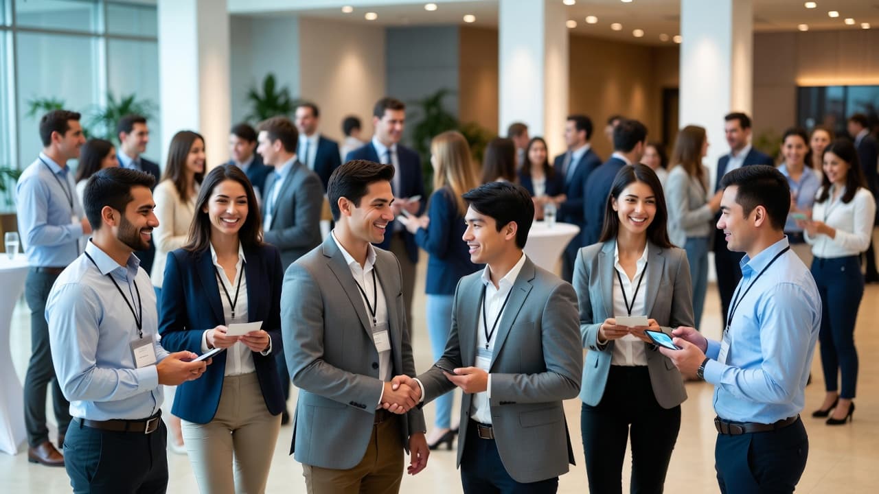 Professionals networking at an event